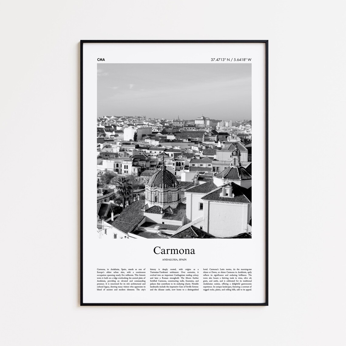Carmona Andalusia Spain Black White Old Town Rooftop Photo Poster