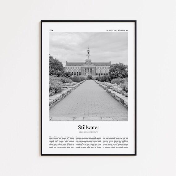 Stillwater Oklahoma Historic University Campus Black And White Photo Poster