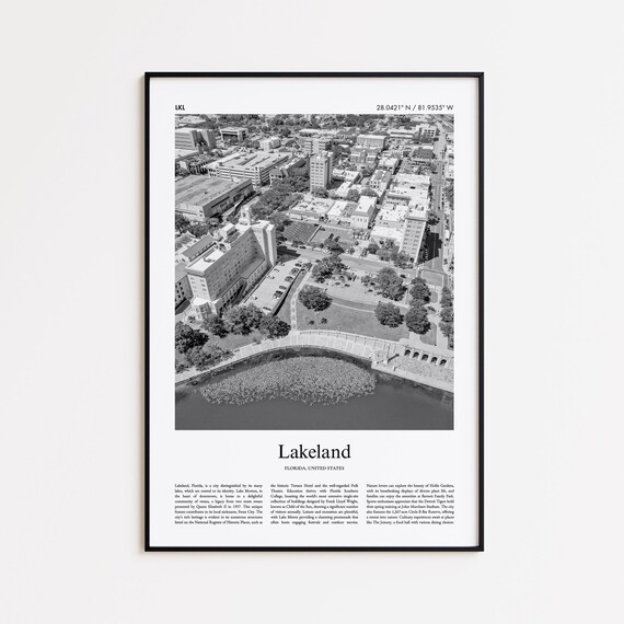 Lakeland Florida Black And White Aerial Downtown Photo Poster