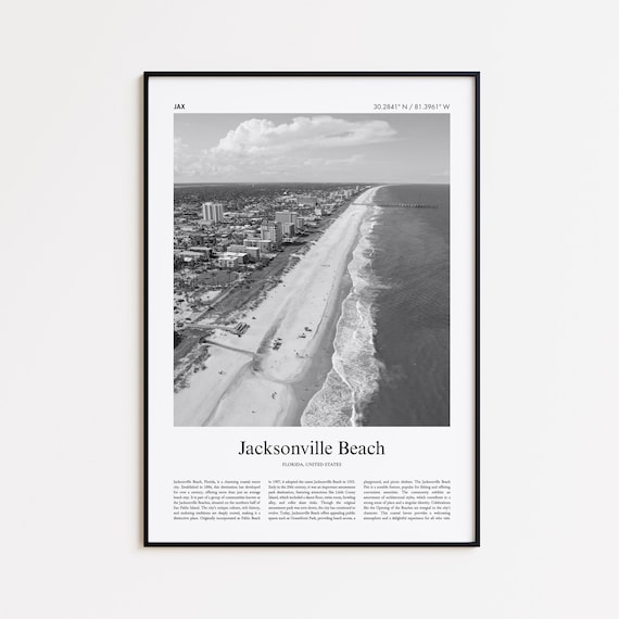 Jacksonville Beach Florida Black and White Aerial Photo Poster