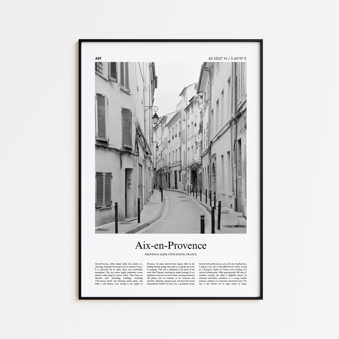 Aix-en-Provence France Old Town Street Black White Photo Poster