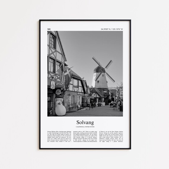 Solvang California Danish Windmill Village Black And White Poster