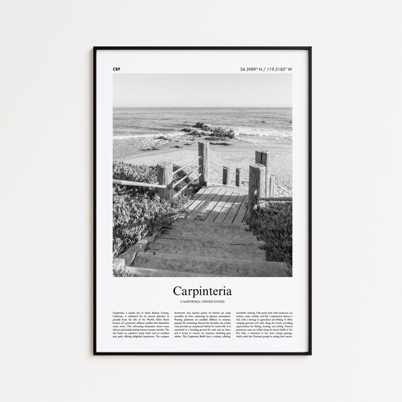 Carpinteria California Black And White Beach Boardwalk Photo Poster