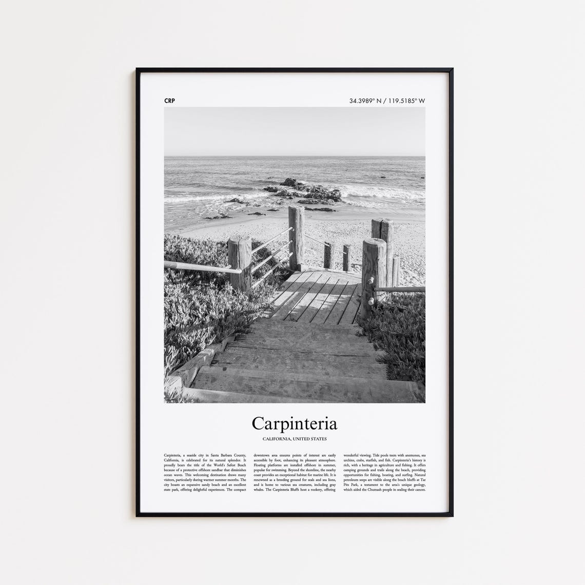 Carpinteria California Black And White Beach Boardwalk Photo Poster