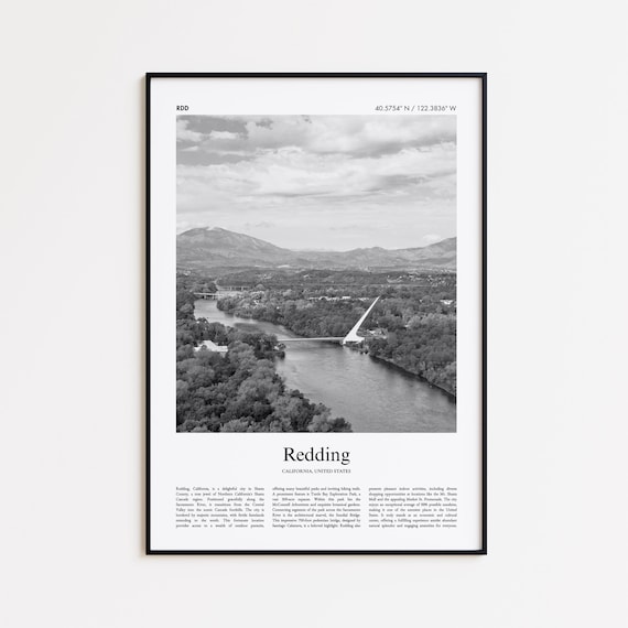 Redding California Black and White Photo Travel Poster River Art