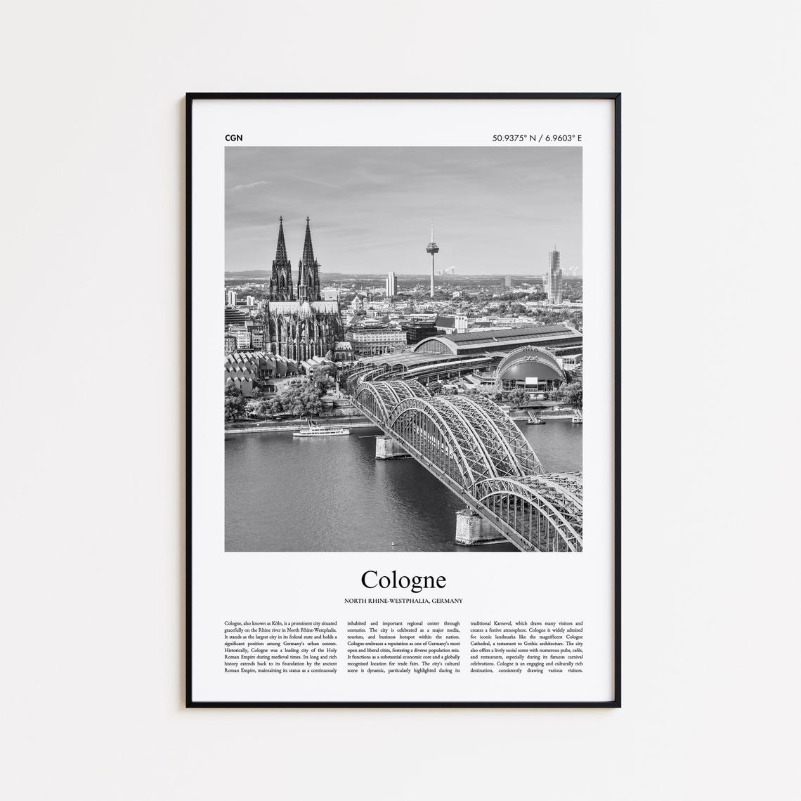 Cologne Germany Black And White Cathedral Bridge Photo Poster