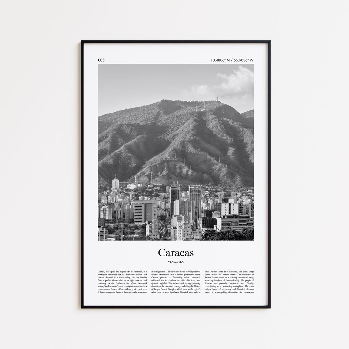 Caracas Venezuela Black And White Mountain Skyline Photo Poster