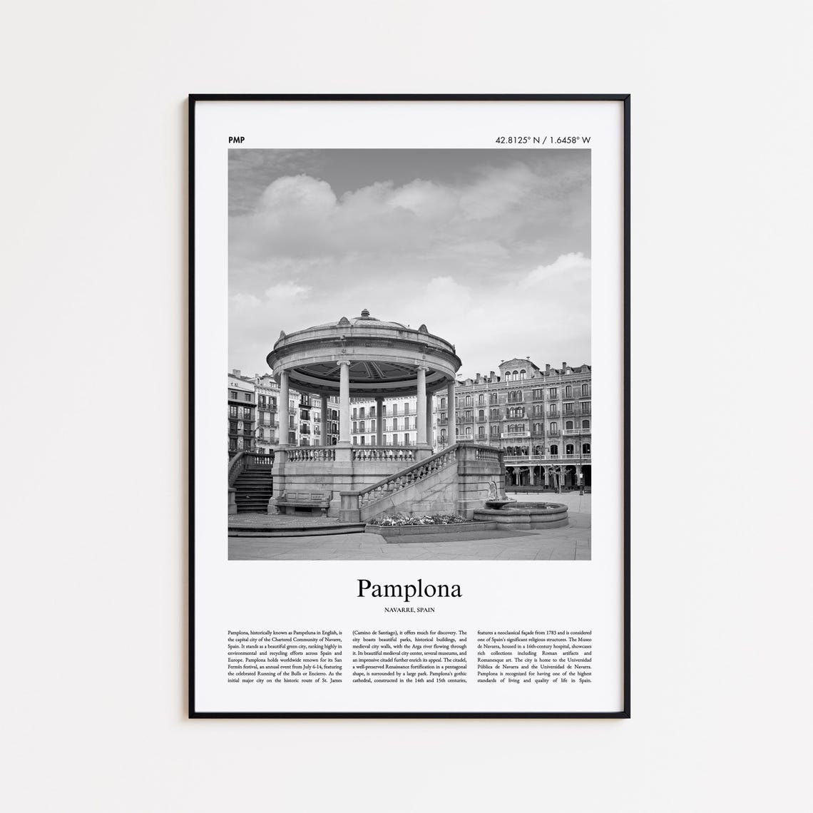 Pamplona Navarre Spain Black White Rotunda Plaza View Poster