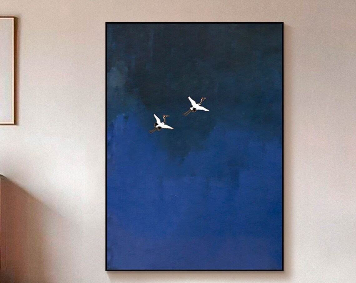 Surrealist Dark Blue Sky Art Print, Abstract Minimalism
