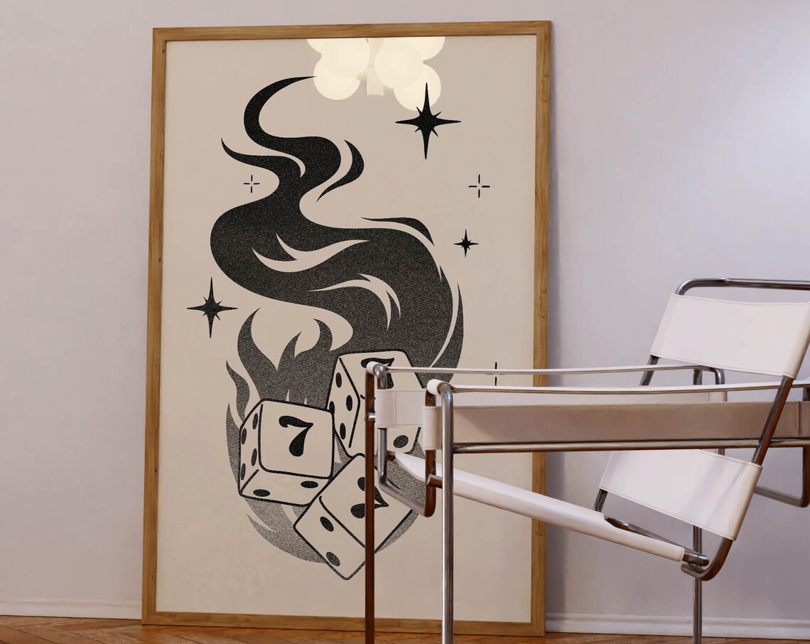 Lucky Seven Dice Rockabilly Flames Retro Art Print