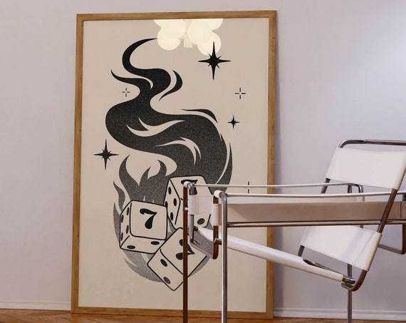 Lucky Seven Dice Rockabilly Flames Retro Art Print