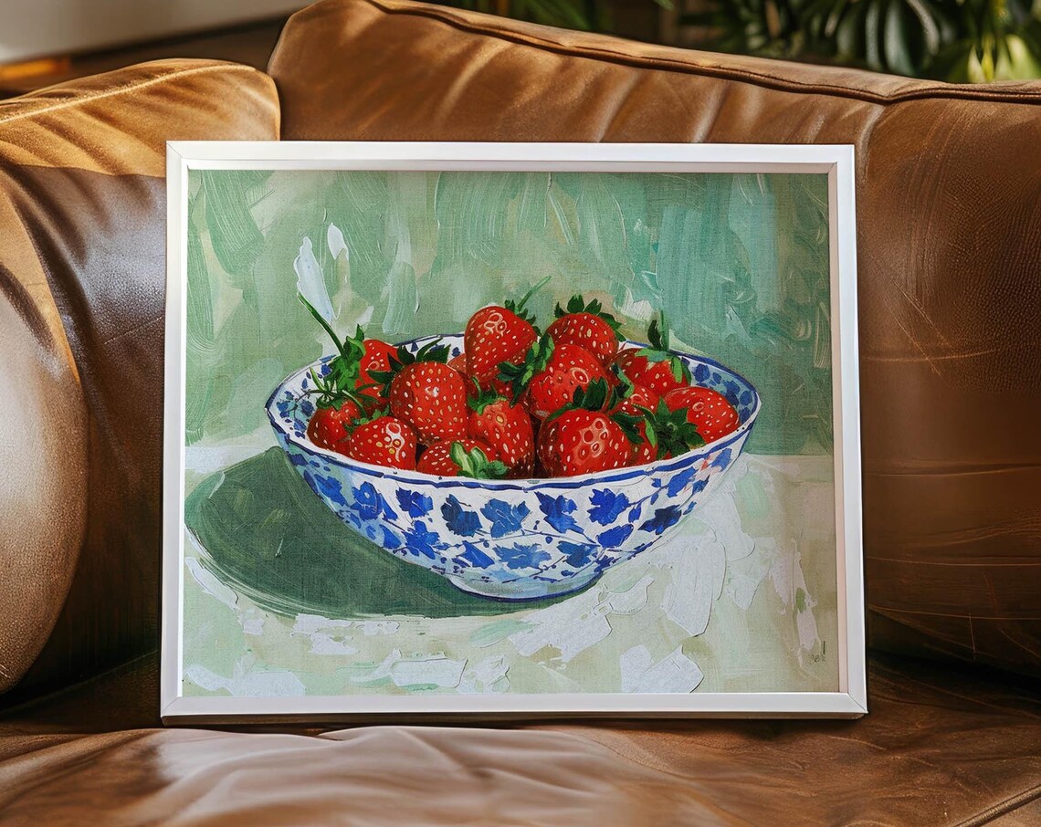 Strawberries In Blue Porcelain Bowl Impressionist Food Poster