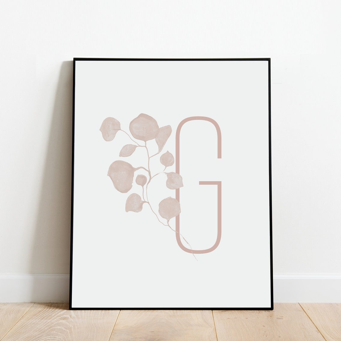 Monogram Letter G Black Eucalyptus Botanical Initial Framed Print - Image 3