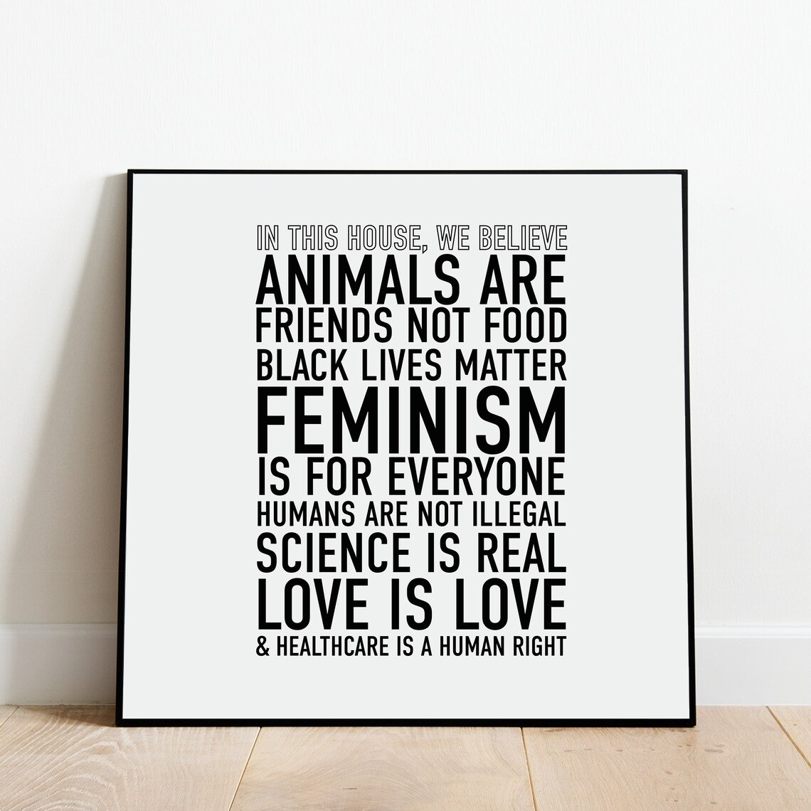 In This House We Believe Vegan Poster Vegan Print Friends Not Food Vegetarian Art Vegan Values Poster Vegan Ideals Poster - Image 2