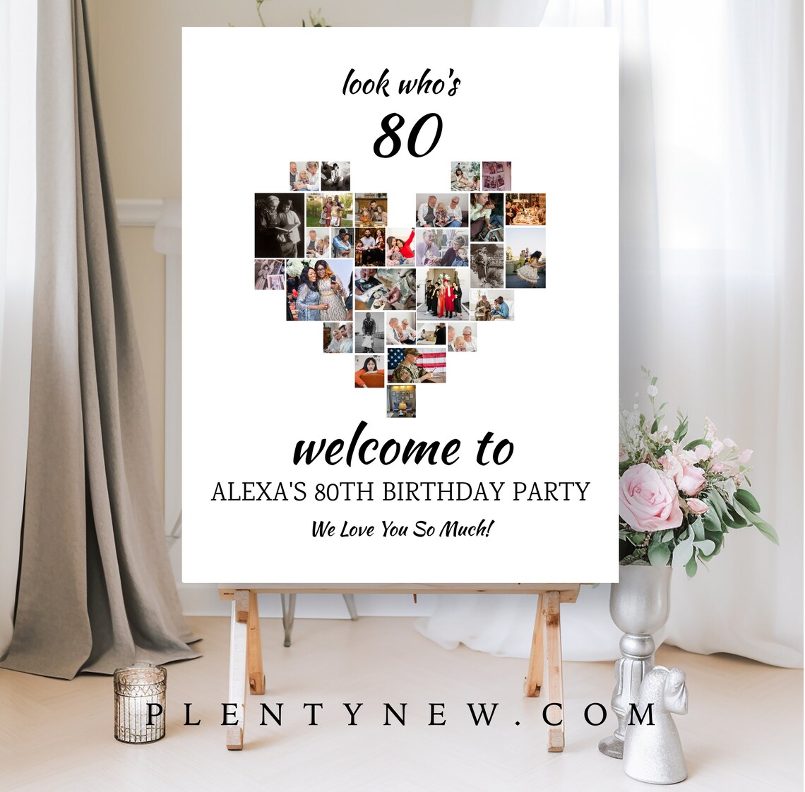 Look Whos 80 Heart Photo Collage Birthday Party Welcome Poster