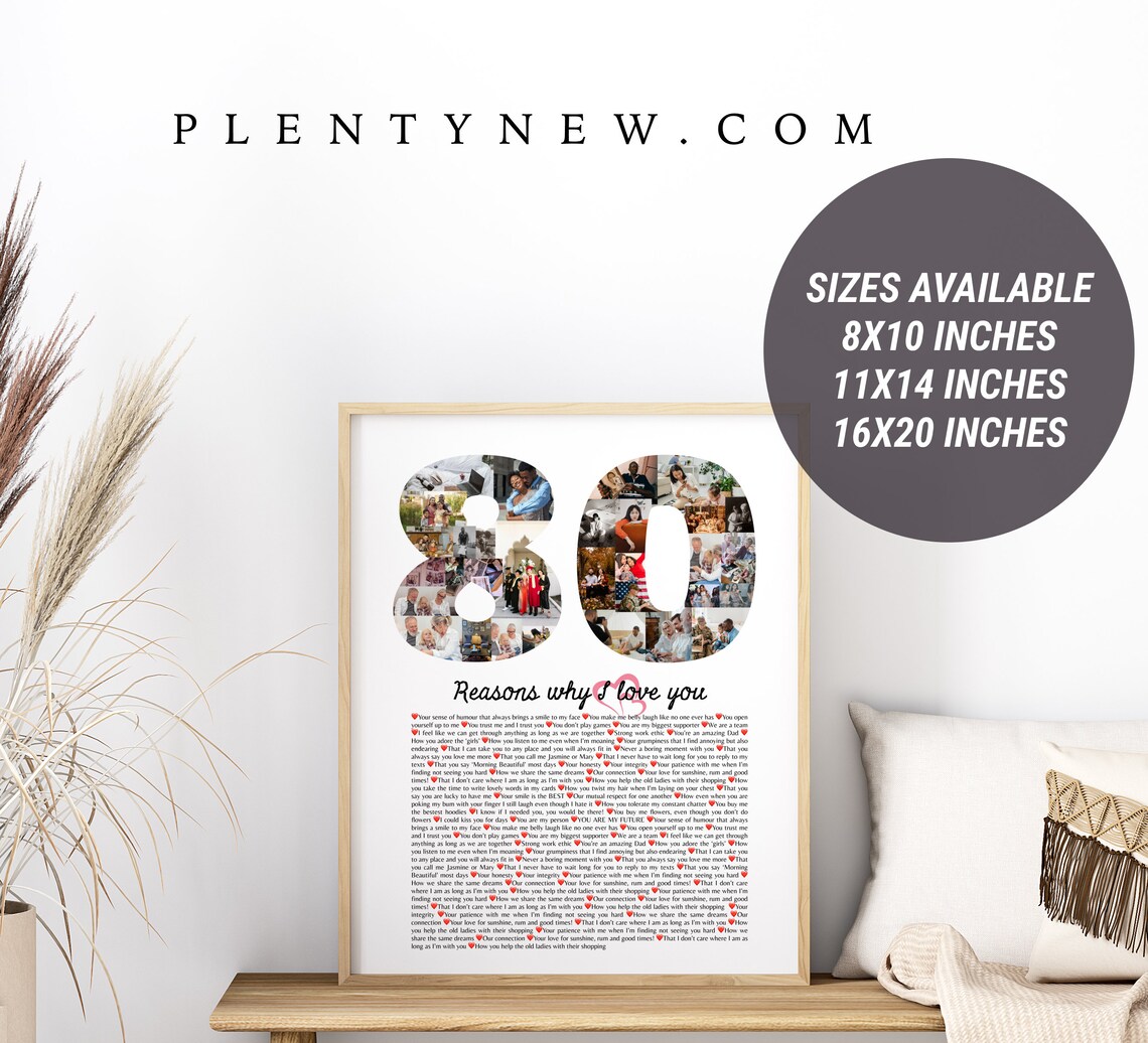 80 Reasons Why I Love You Number Photo Collage Birthday Gift Poster
