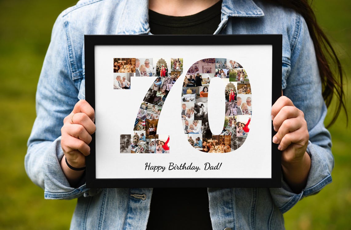 70th Birthday Gift Party Decoration Personalized 70th Birthday Photo Collage Personalized Number Photo Collage Custom Made With Your Photos