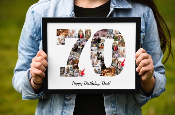 70th Birthday Gift Party Decoration Personalized 70th Birthday Photo Collage Personalized Number Photo Collage Custom Made With Your Photos