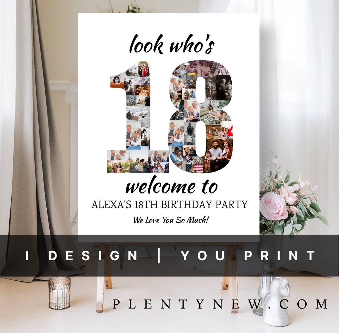 Look Who's 18 Number Photo Collage Birthday Welcome Sign Poster