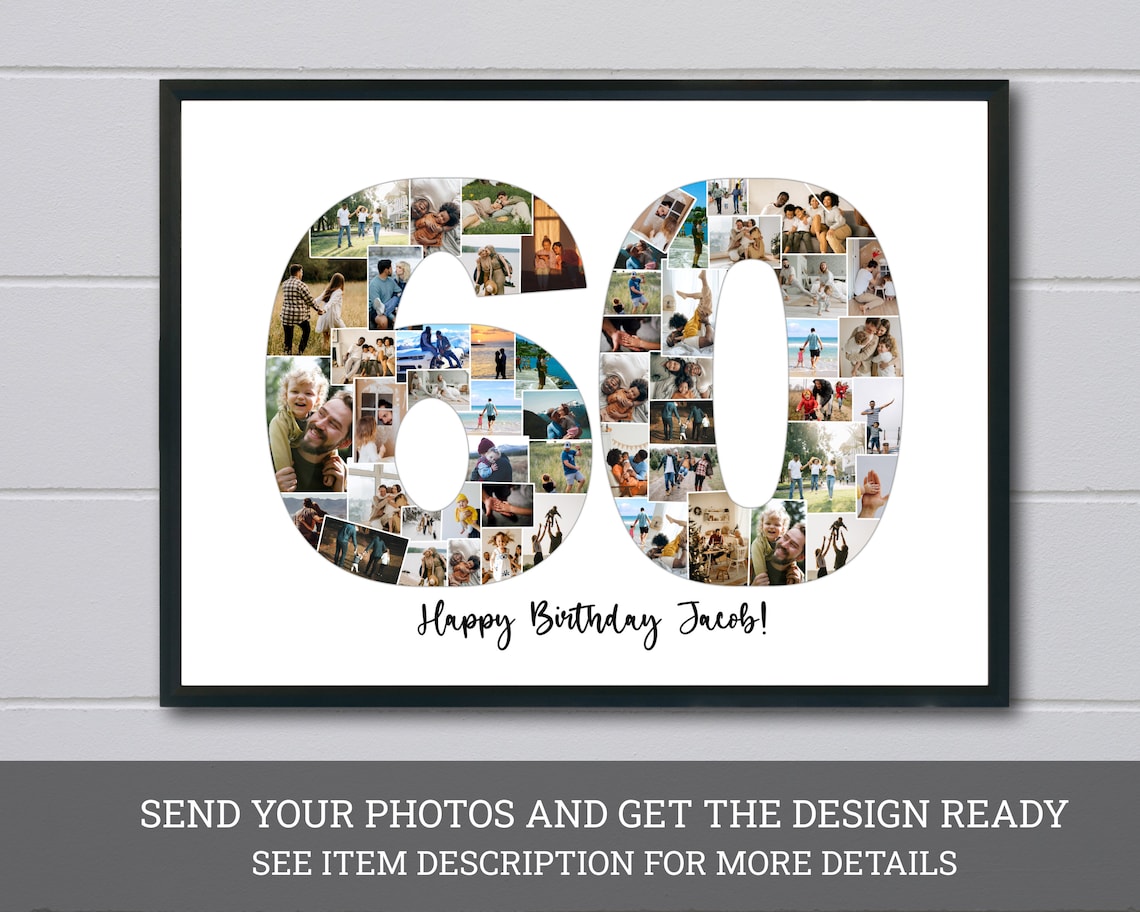 Custom 60th Birthday Photo Collage, Personalized Print