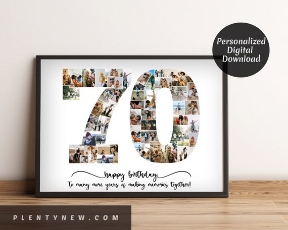 Personalized 70th Birthday Photo Collage Gifts Number Photo Collage With Your Pictures 70th Birthday 70th Anniversary Gift