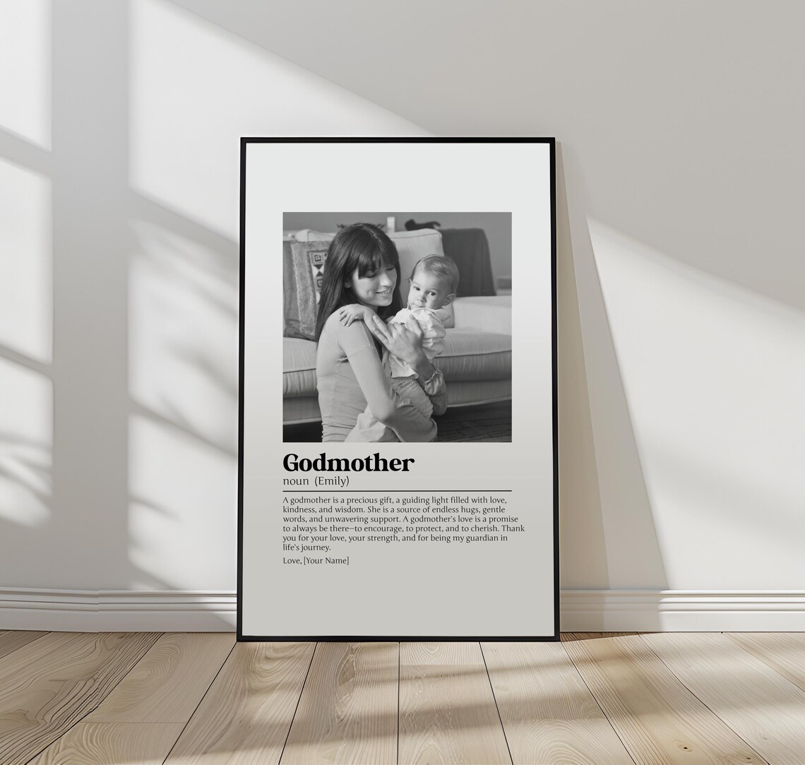 Godmother Definition Poster with Loving Woman Baby Photo Gift