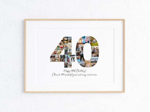 40th Birthday Photo Collage Personalized 40th Birthday Gift Number 40 Collage Family Photo Gift Custom Birthday Gift For Him Her