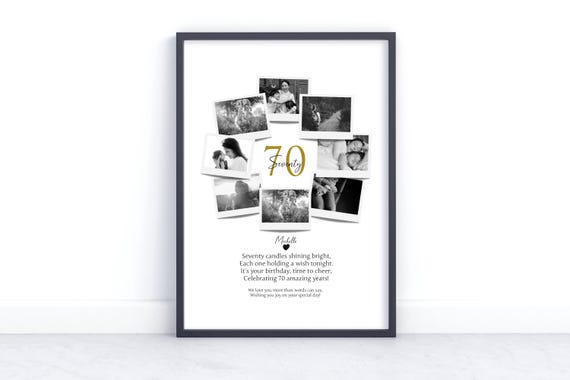 Personalised 70th Birthday Photo Collage 70th Birthday Gift 70th Birthday Wall Art Polaroid Photo Decor Unique 70th Gift Mum Sister Dad