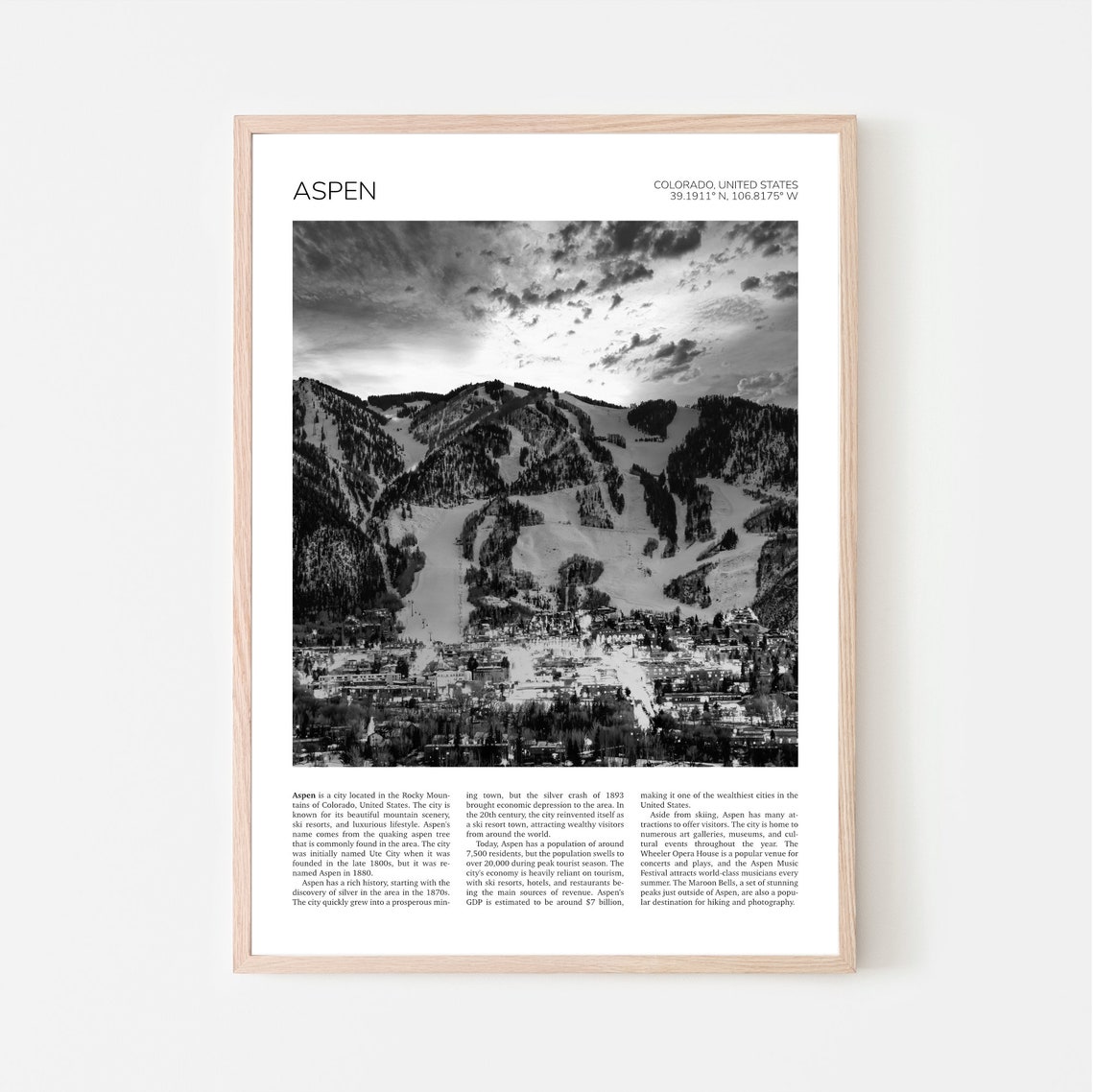 Aspen Wall Art Mountain City Aspen Artful Travel Poster Print Photo Landscape Print Colorado Usa
