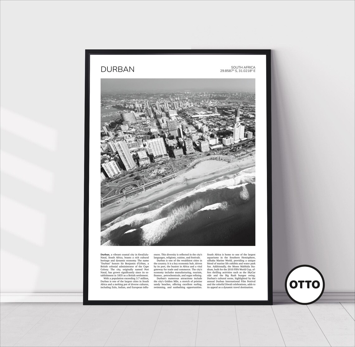 Durban Aerial View Travel Poster, South Africa