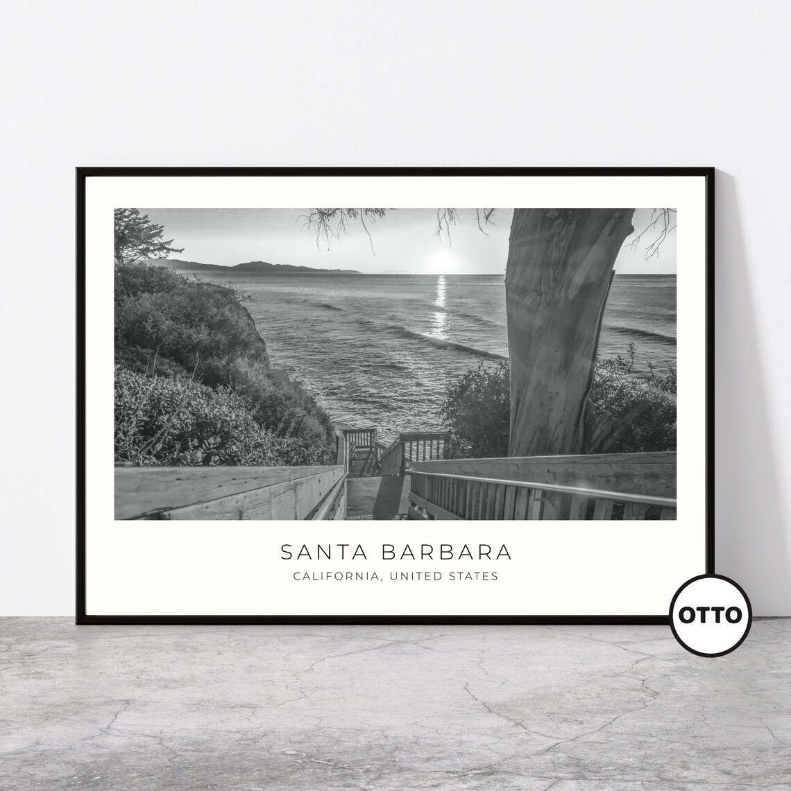 Santa Barbara Beach Sunset Travel Poster, California