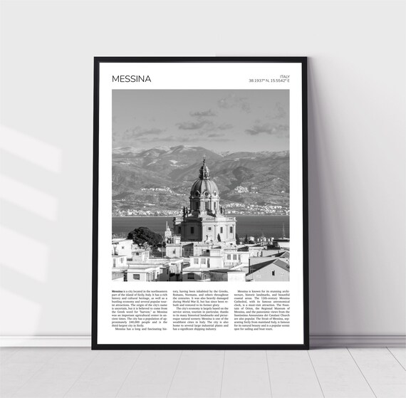 Messina Cathedral Dome Sicily Black And White Cityscape Poster