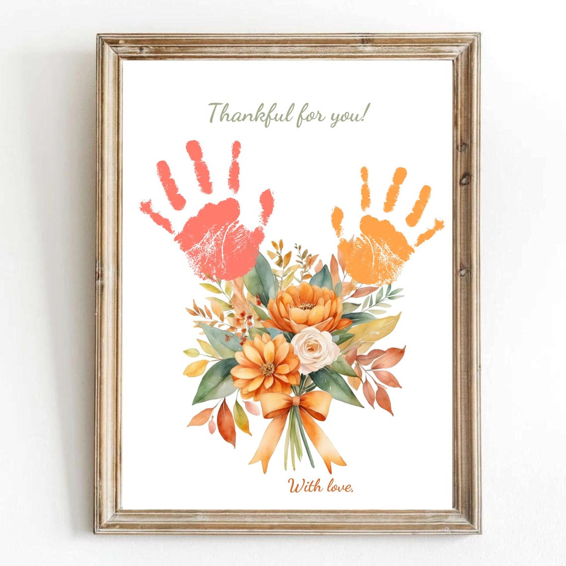 Thanksgiving Handprint Thankful For You Fall Floral Bouquet Art Print