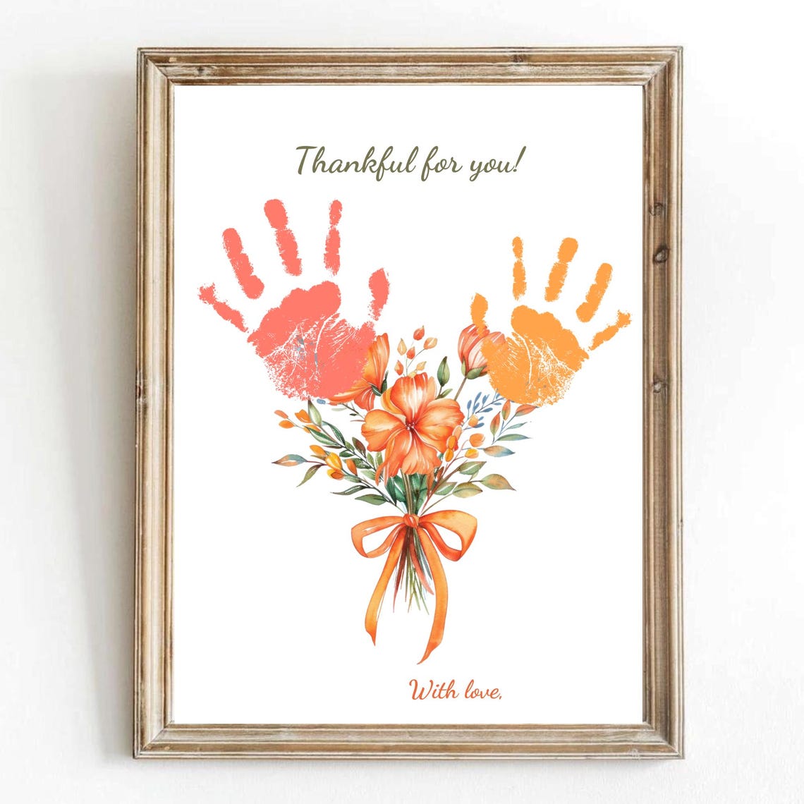 Thanksgiving Handprint Thankful For You Orange Bouquet Keepsake Print