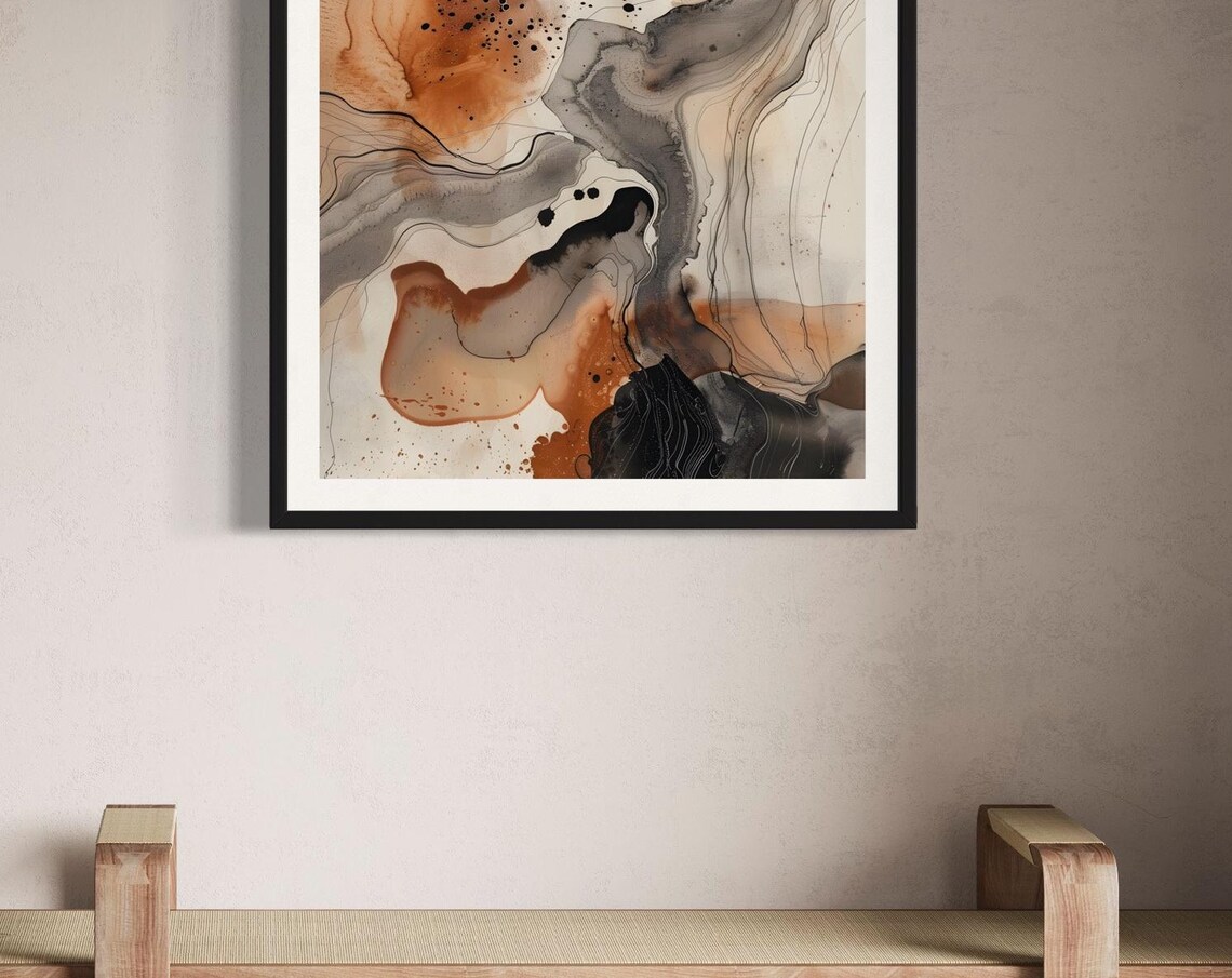 Rich Brown Orange Marble Veins Alcohol Ink Fluid Abstract Art Print - Image 4