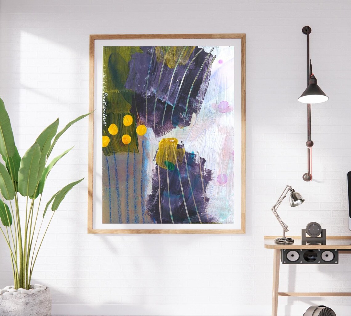 Moody Purple And Gold Expressive Abstract Painting Wall Poster - Image 2