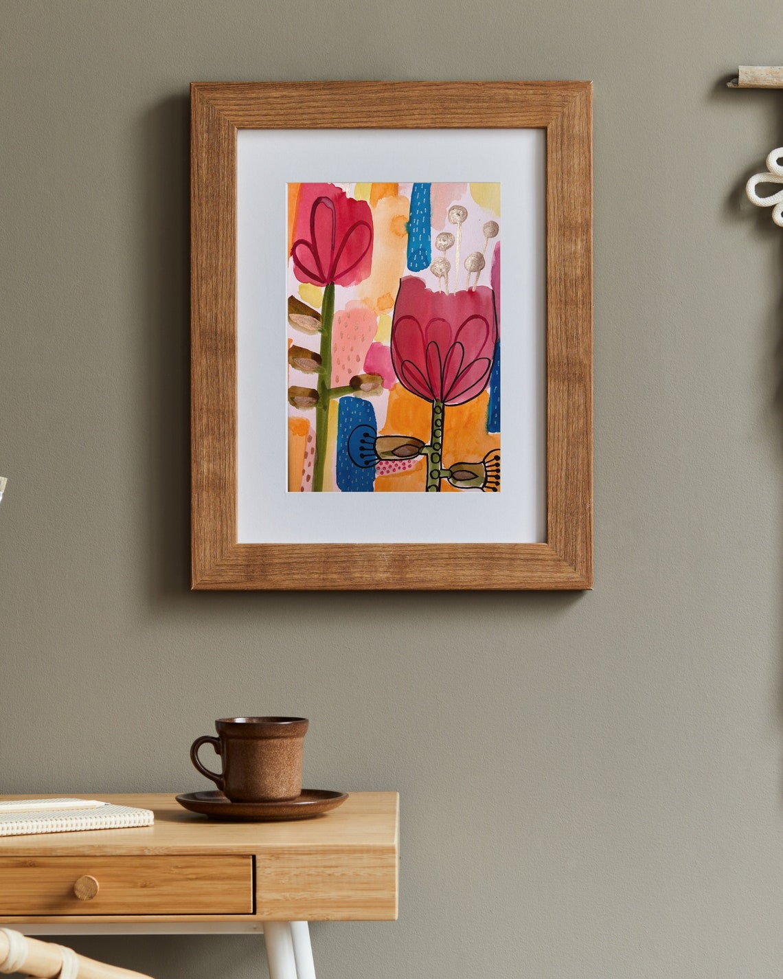Multicolor Watercolor Flowers Painting Floral Art Print Tulip Flowers Wall Art Pink Flower Painting Modern Bold Wall Art Gift For Mum - Image 2