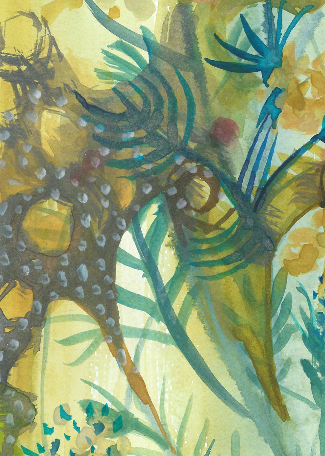 Sage Green Watercolor Abstract with Curled Botanical Forms Poster - Image 2
