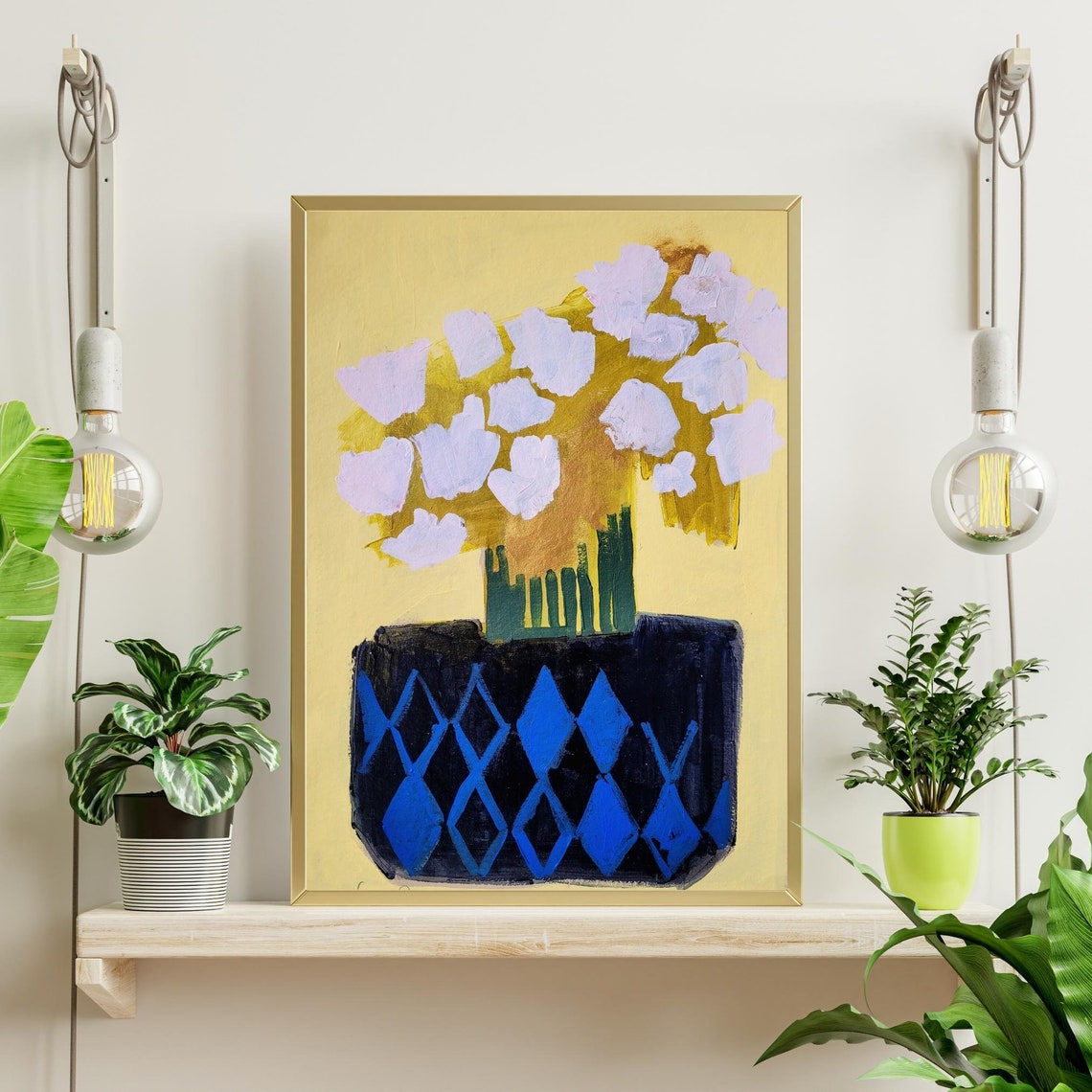 Graceful White Blossoms In Patterned Blue Vase Floral Poster