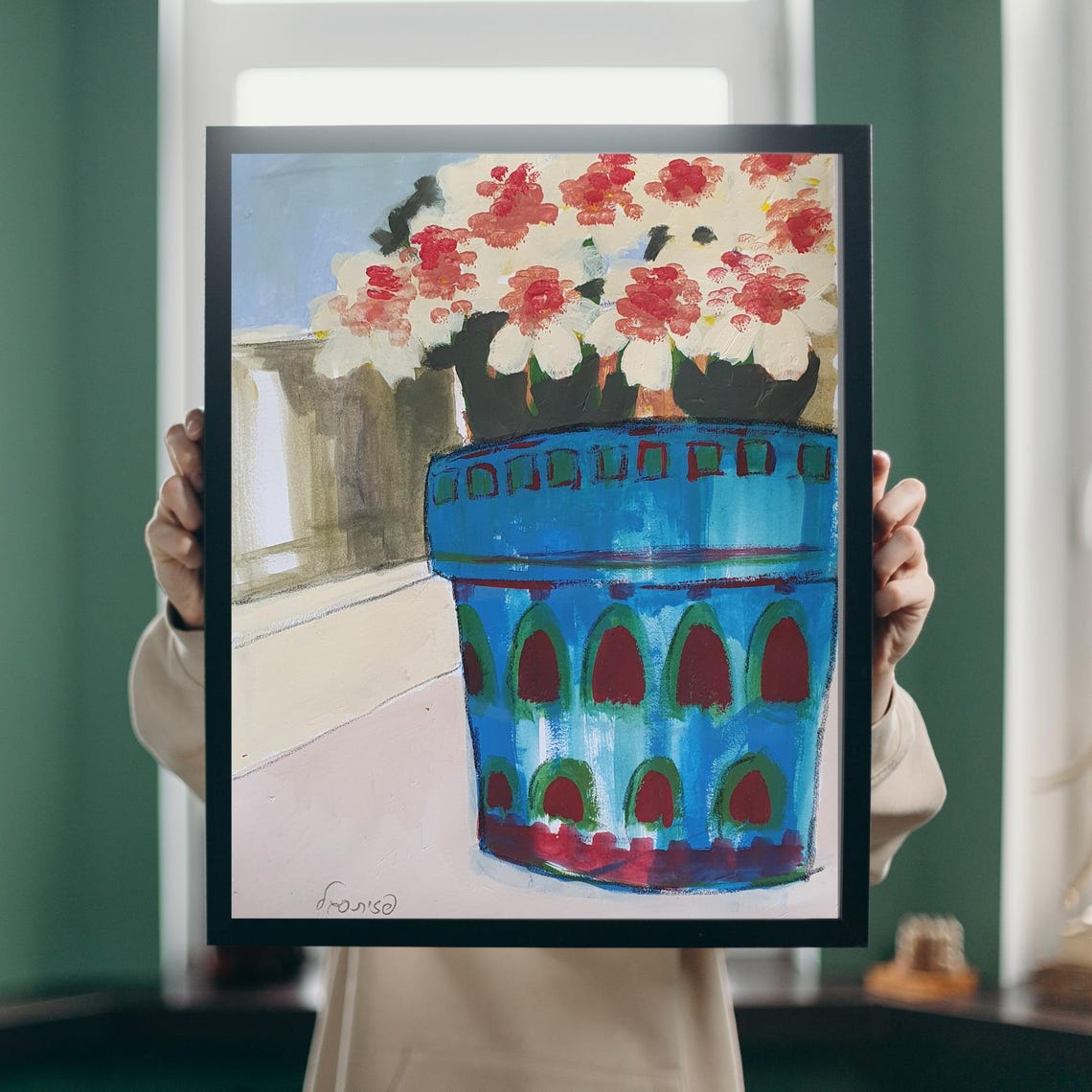 Bold Abstract Wall Art Print Poster Blue Wall Art Modern Wall Art Abstract Painting Housewarming Gift Vase Painting Living Room Decor - Image 3