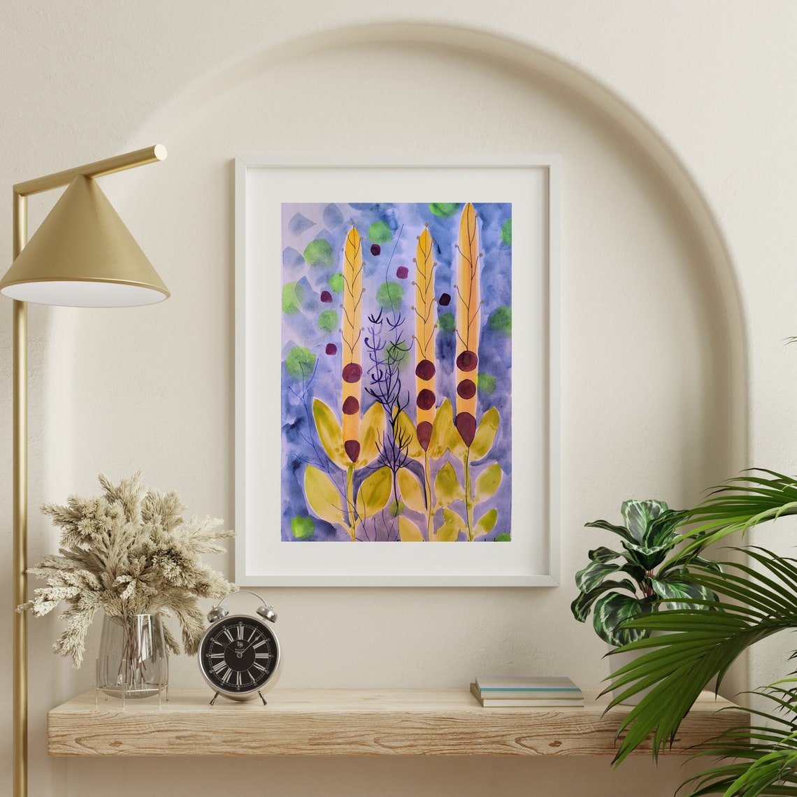 Whimsical Botanical Stems Watercolor On Violet Background Poster - Image 3