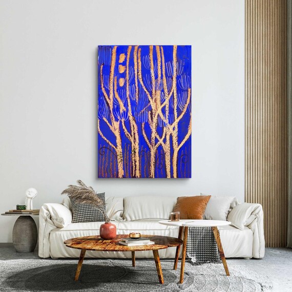 Large Art Blue Abstract Art Wall Art Original Modern Wall Decor Stretched Art Print Gift For New Home Forest Wall Art