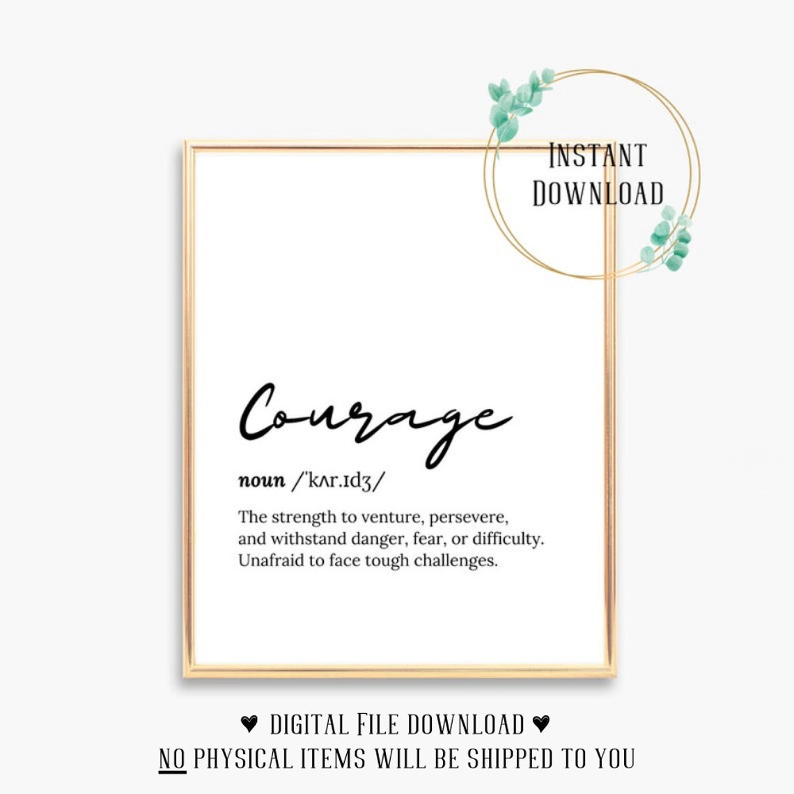 Courage Definition Script Typography Inspirational Word Poster