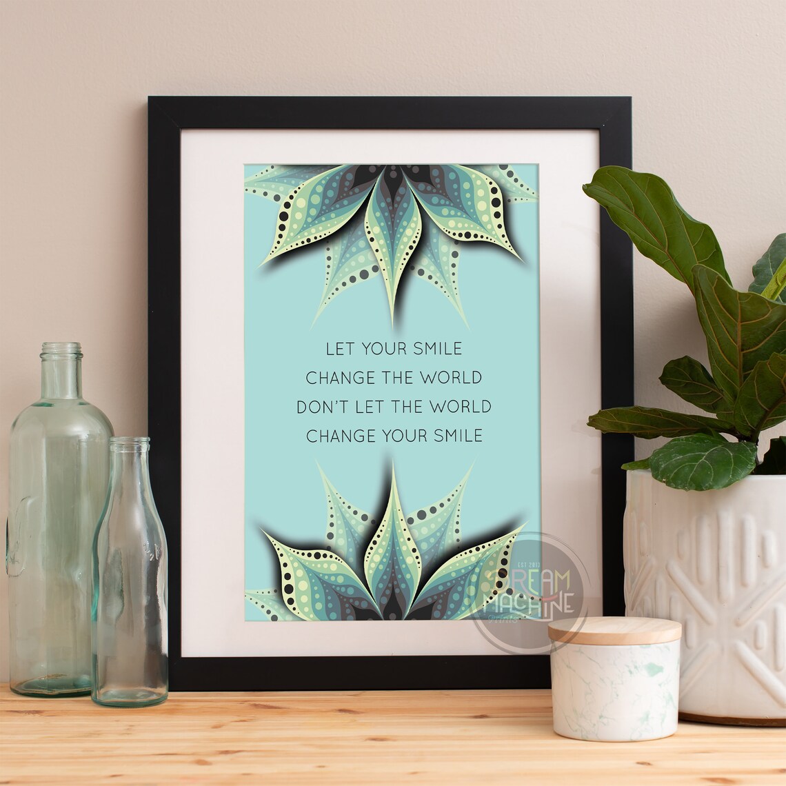 Let Your Smile Change the World Teal Mandala Inspirational Quote Poster