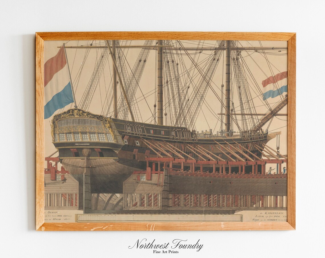 Dutch Ship Drawing, 19th Century Naval Art Print