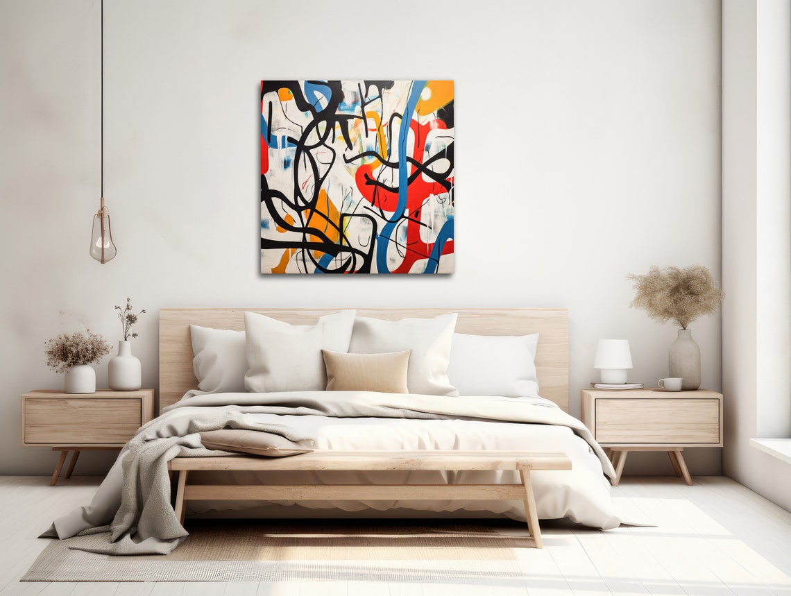Colorful Abstract Expressionist Black Red Blue Gestural Wall Art - Image 2