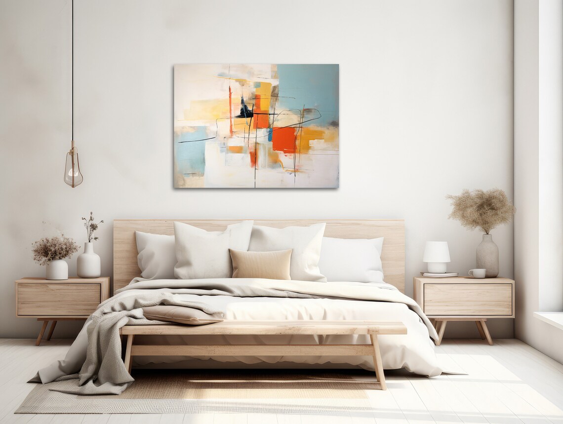 Large Abstract Blue Beige Orange Harmony Poster - Image 2