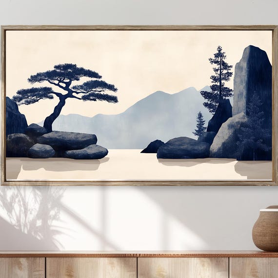 Japandi Tv Frame Art Contemporary Zen Wall Samsung For Modern Interiors