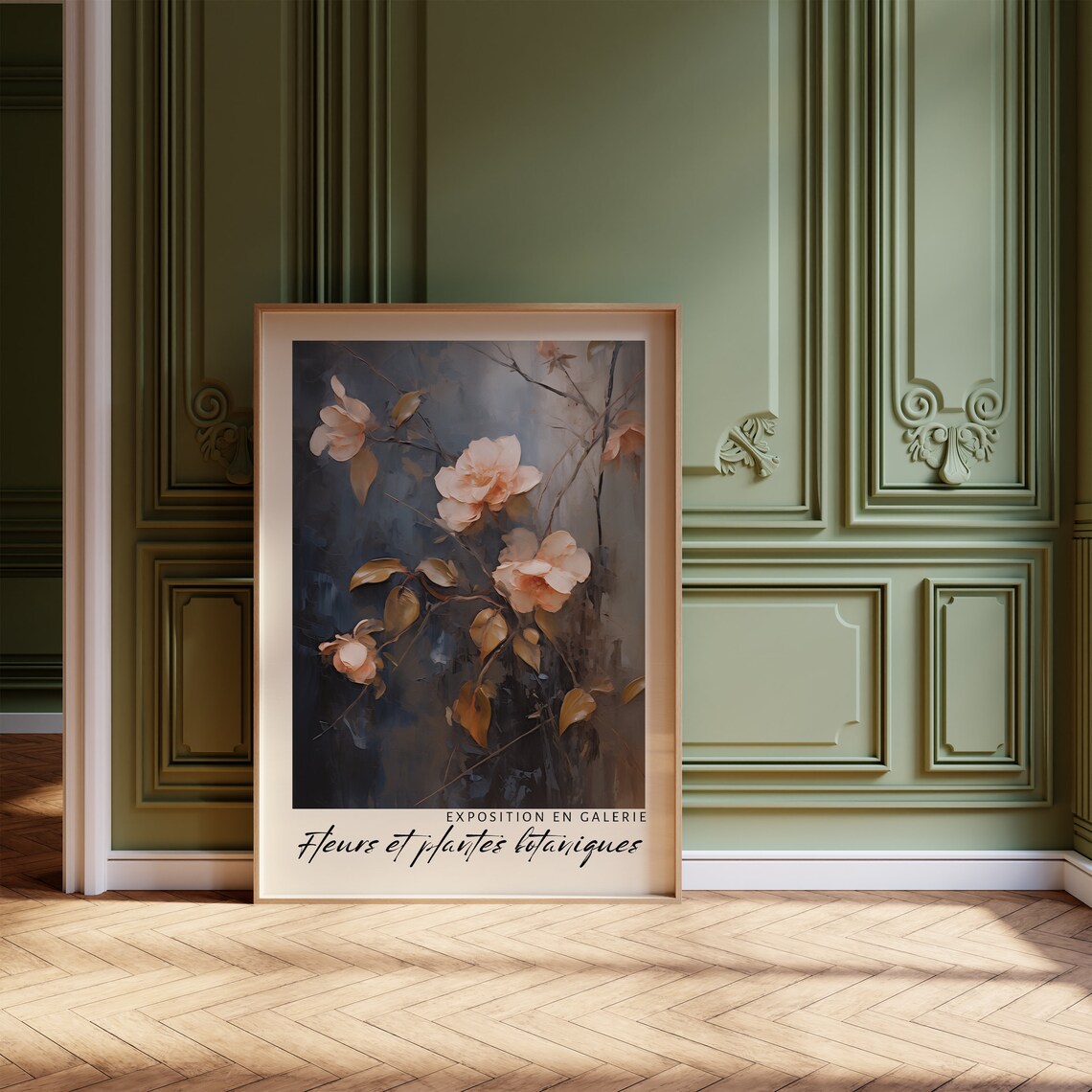 Peach Roses Dark Moody Oil Painting Botanical Exhibition Print - Image 3