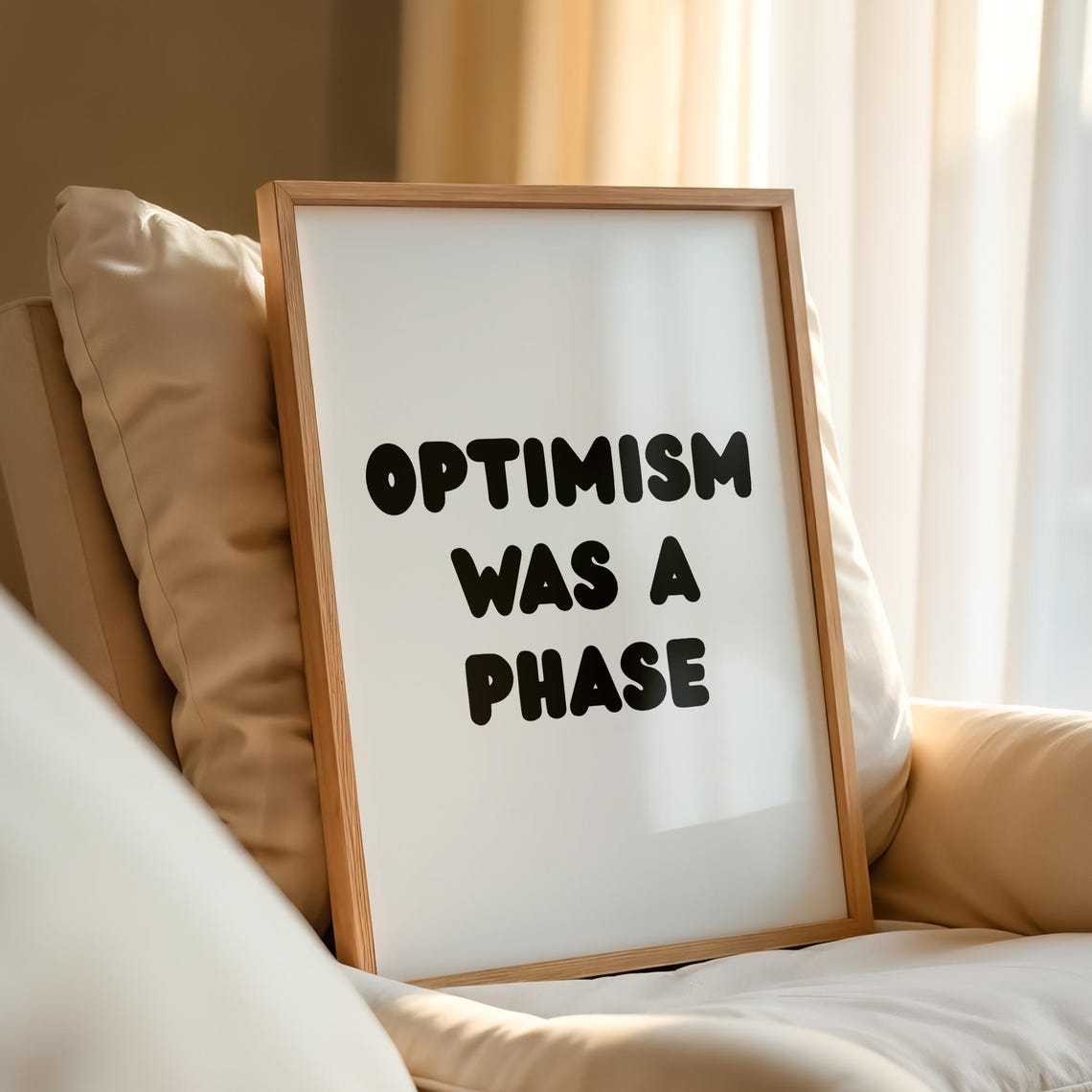 Optimism Was a Phase Bold Black Bubble Letter Funny Quote Poster - Image 3